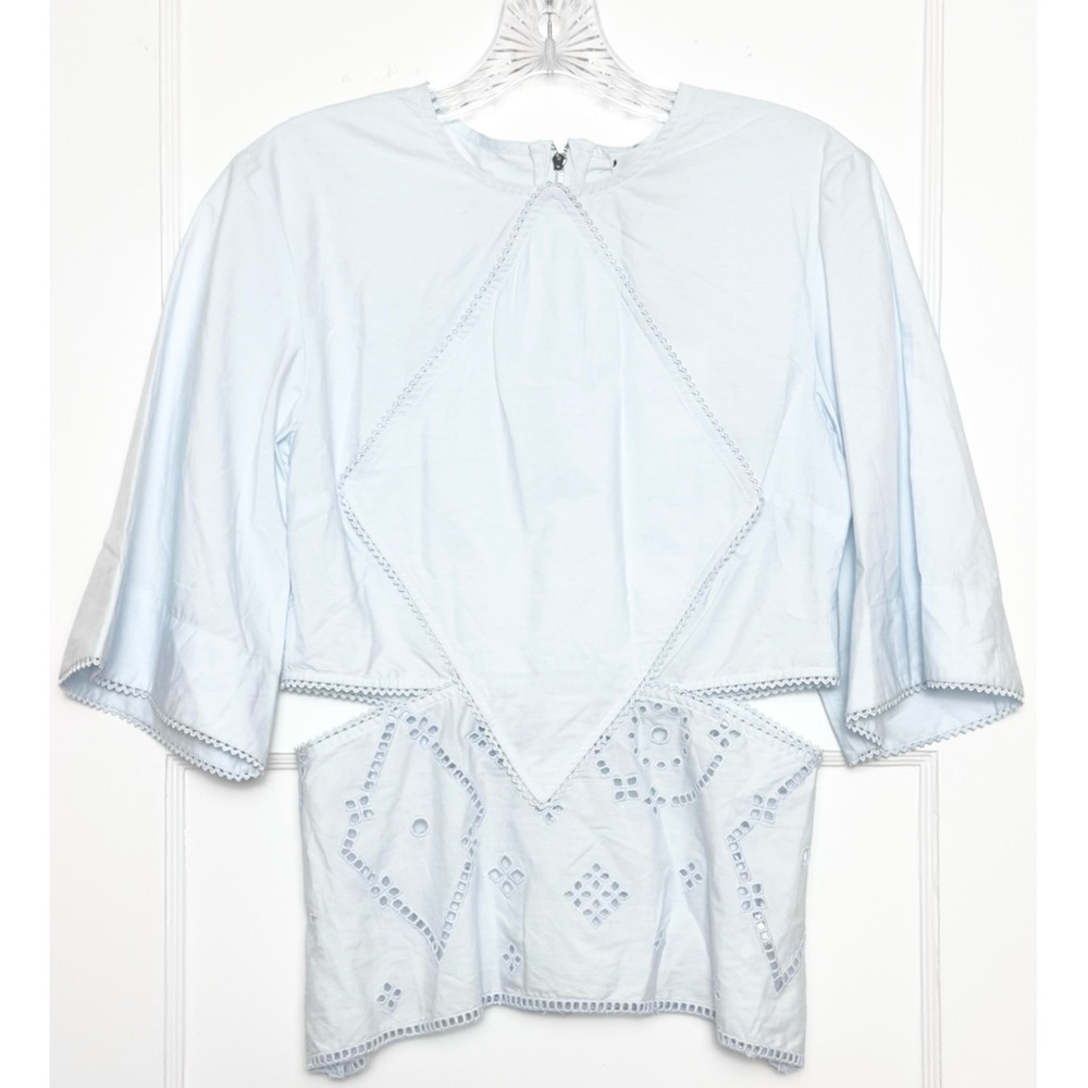 NWT GANNI Organic Cotton Short Sleeve Side Cutout Embroidered Eyelet Top S - Picture 6 of 14